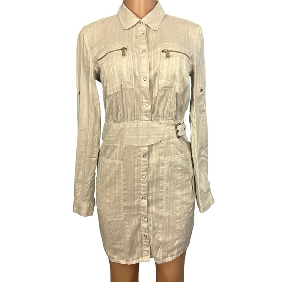 Armani Exchange Taupe Button Down Collared Shirt Dress - Picture 1 of 11
